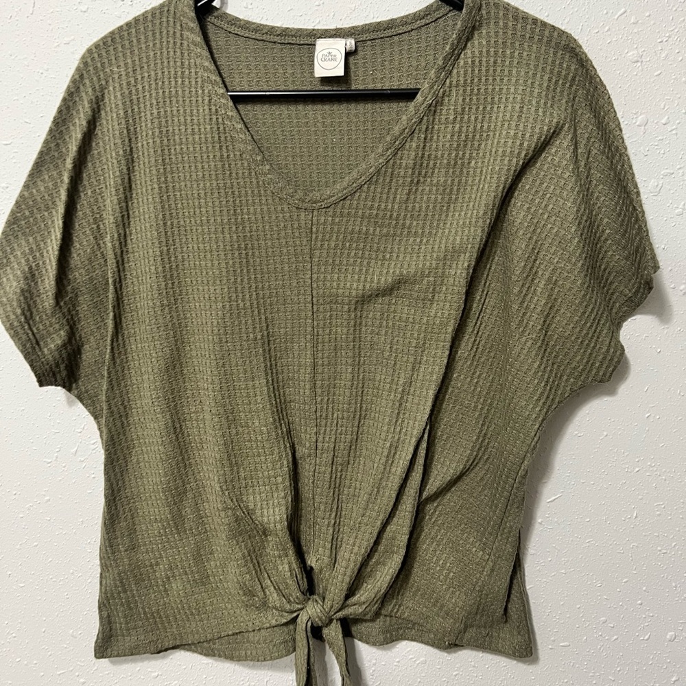 Paper Crane Sage Waffle Knit Tie-Front Tee